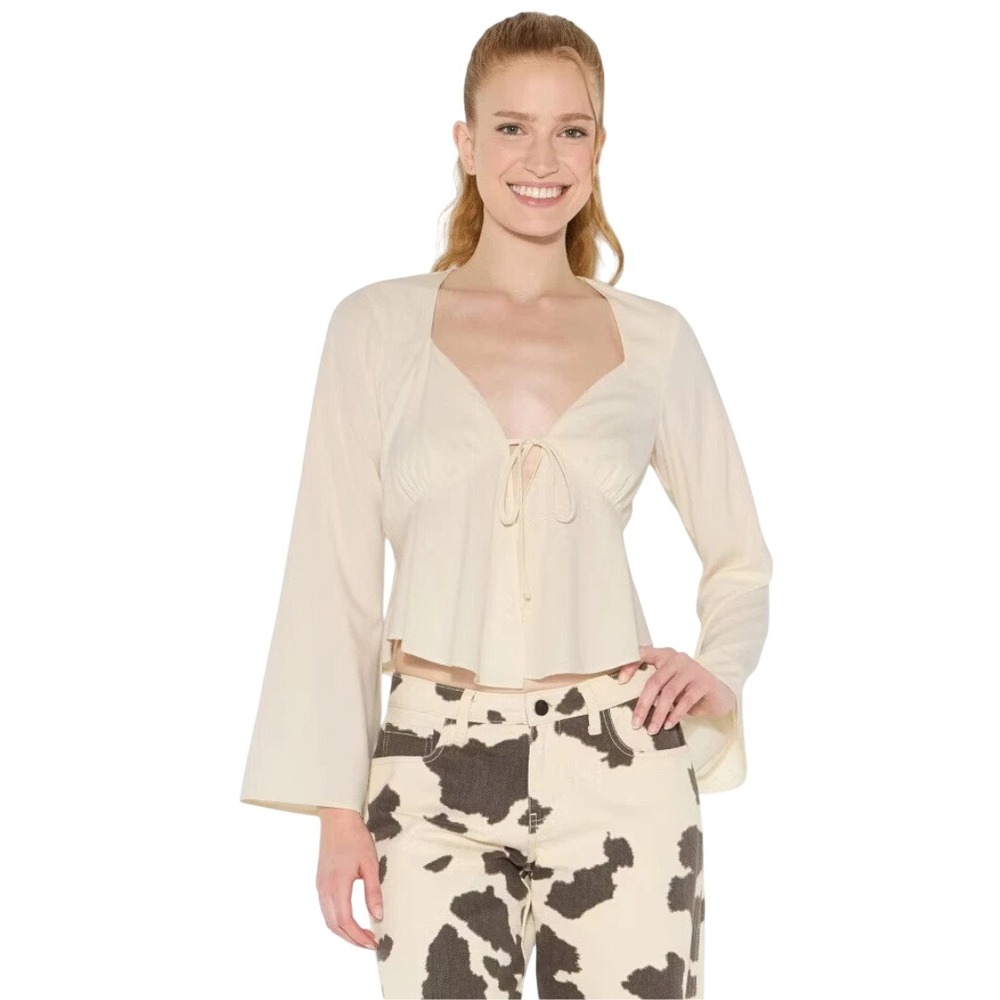 Wild Fable Women's Cream Bell Long Sleeve Sweatheart Flyaway Blouse Size XL